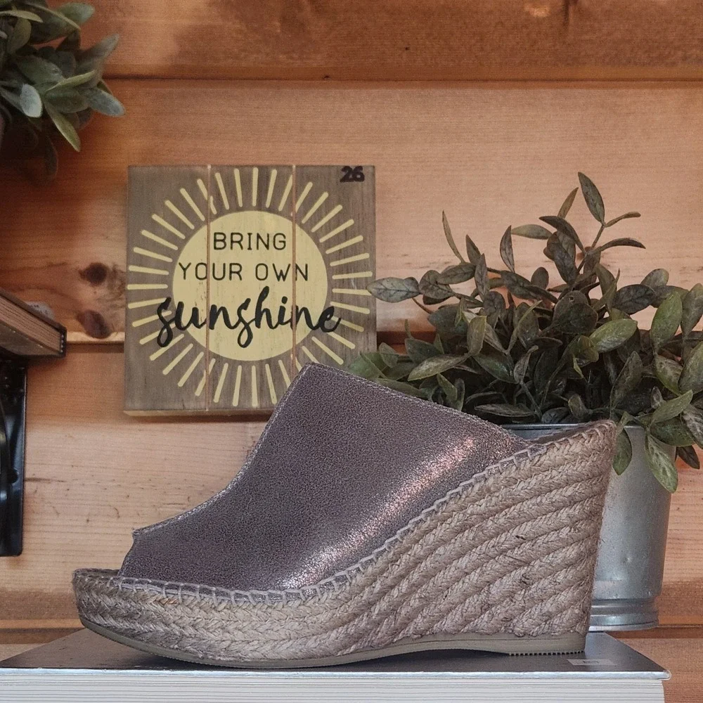 Andre Assous Espadrilles Slide On Mule Sandals Platform Wedge Jute Leather‎ Sz 7